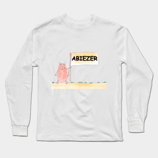 ABIEZER name. Personalized gift for birthday your friend. Cat character holding a banner Long Sleeve T-Shirt